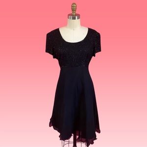 Vintage 80s/90s SILK Fairy Glam Bead Embellished Mini Party Dress Silk Skirt 8